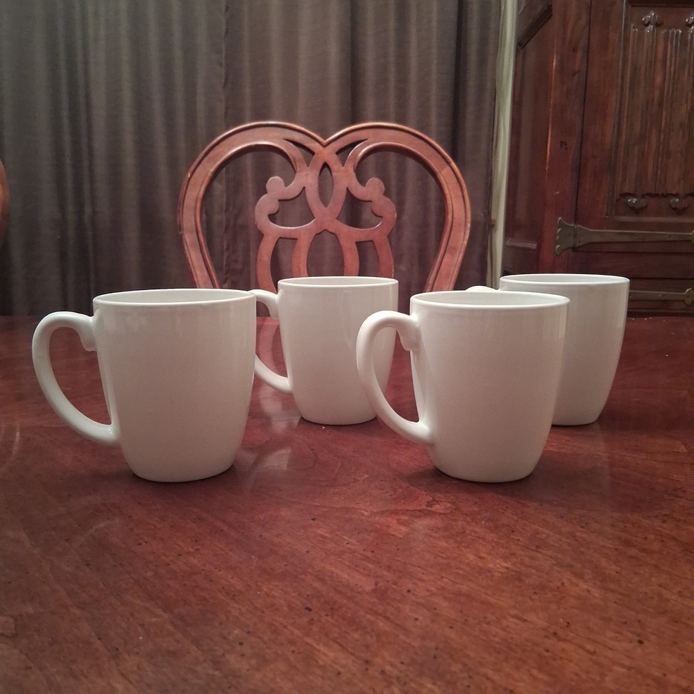 Corelle White Stoneware Mugs Set of 4 Minimalist Coffee Tea Cups